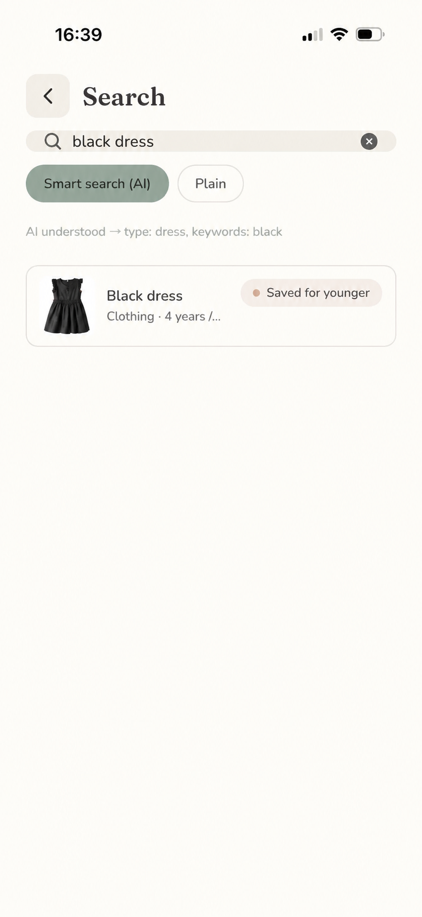 Search result for black dress showing a matching black dress